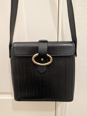 Authentic Christian Dior Black Woven Leather Shoulder/Crossbody Bag